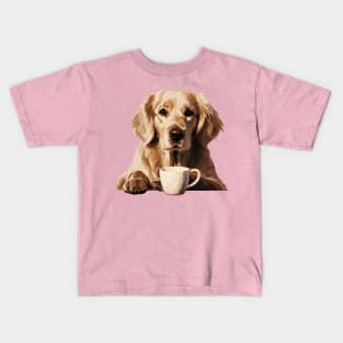 Golden Retriever Drinking Coffee Kids T-Shirt